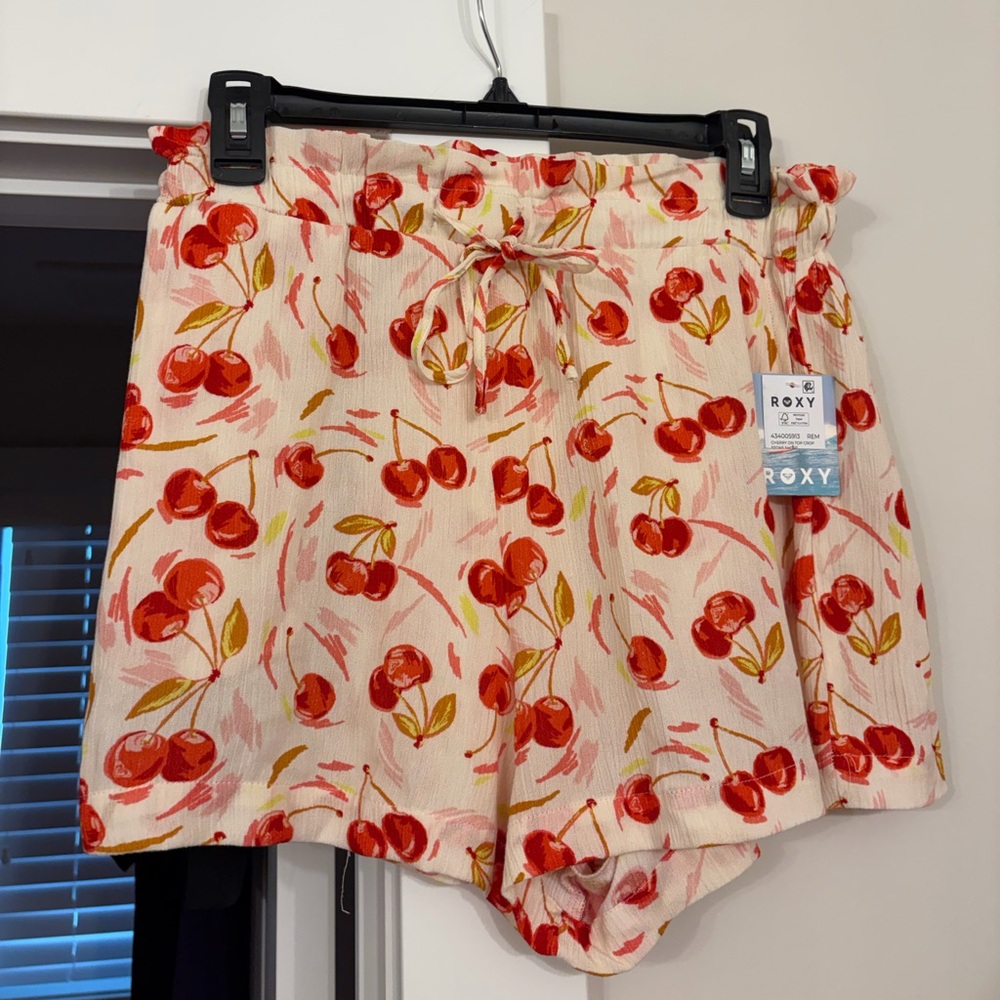Roxy Cream Cherry-Print Drawstring Skort
